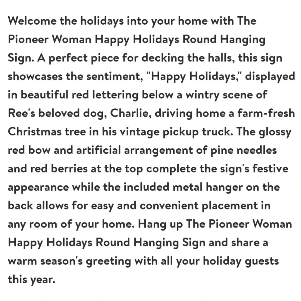 The Pioneer Woman Round Hanging Sign, Happy Holidays in Vintage Truck
